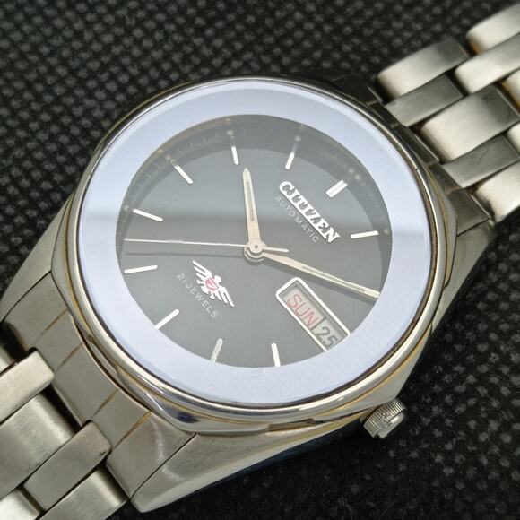 Vintage 1991 Citizen Automatic Mens Silver Watch W/daydate & Glass Back - Picture 6 of 8